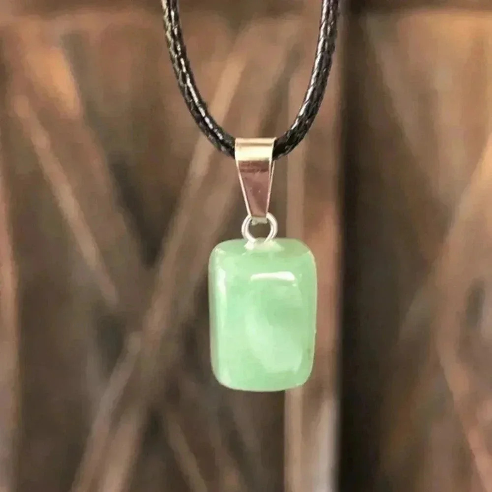 Adventurine Organic Cube Freeform Natural Braided Stainless Steel Necklace